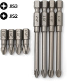 JIS (Japanese Industrial Standard) (8) Screwdriver Impact Bits + 3/8 Inch Socket Adapter #2#3 Standard & Long 1/4 Inch 0059-004/007