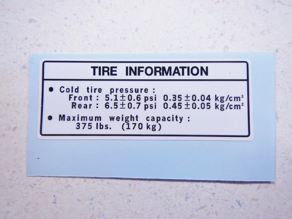 Tire Information Mark Sticker Decal Fits 89-90 Honda FL400R FL400 FL 400 400R Pilot
