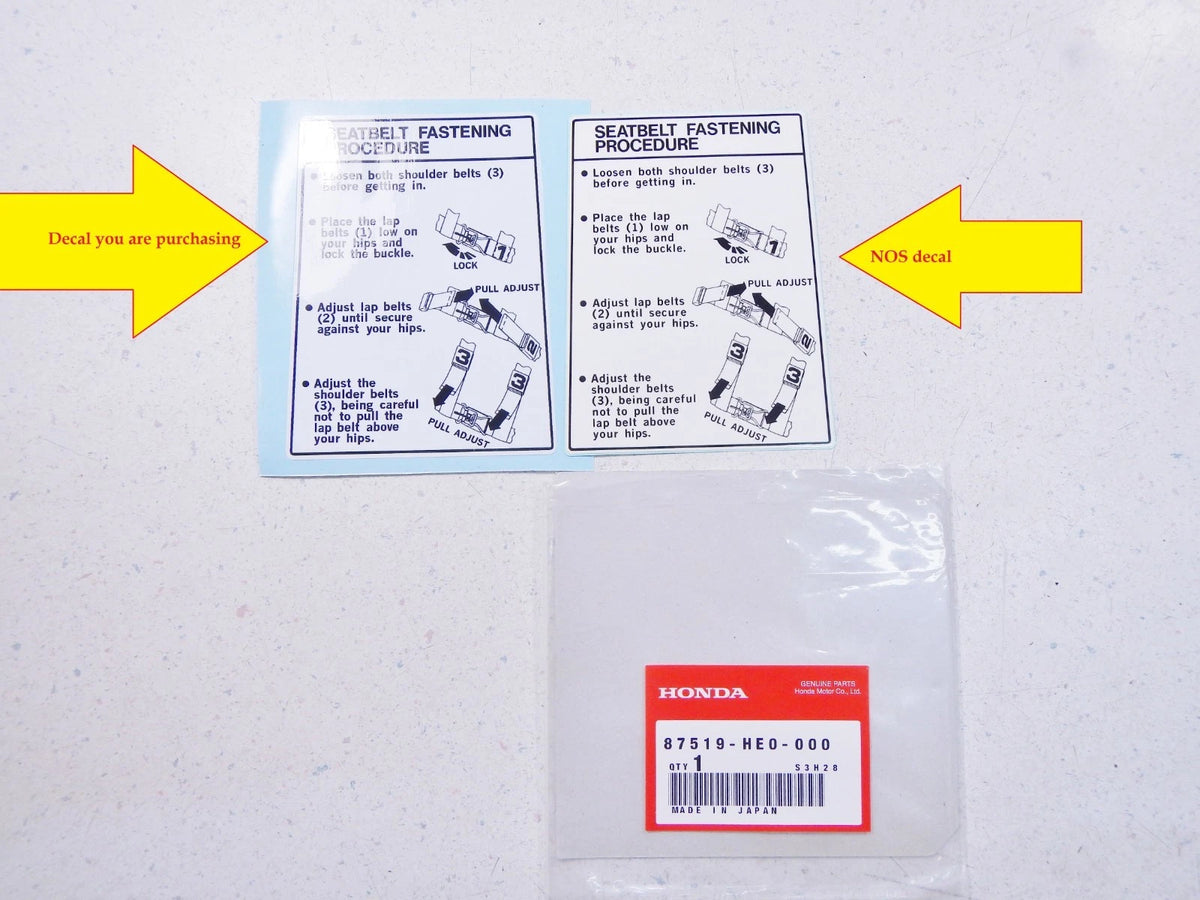 Seat Belt Operation Label Mark Decal Fits 89-90 Honda FL 400R FL400R F ...
