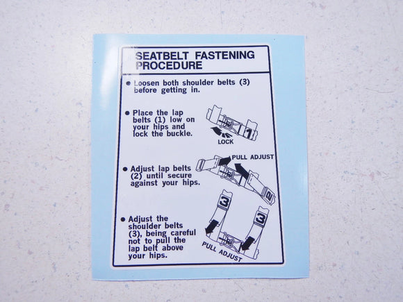 Seat Belt Operation Label Mark Decal Fits 89-90 Honda FL 400R FL400R FL400 400 Pilot
